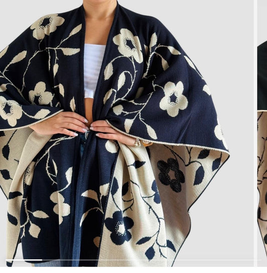 Chal Flor azul y beige